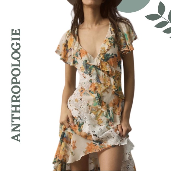 Anthropologie Floral Ruffle Maxi Hi Low Dress - V Neck Lined Romantic Size 20W - Picture 5 of 13